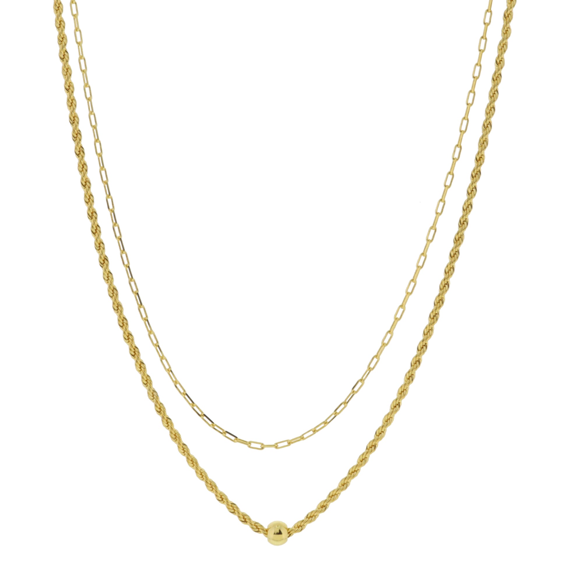 18K Gold Plated Petite Paperclip Chain, Petite Rope Chain with Gold Ball Bead Necklace