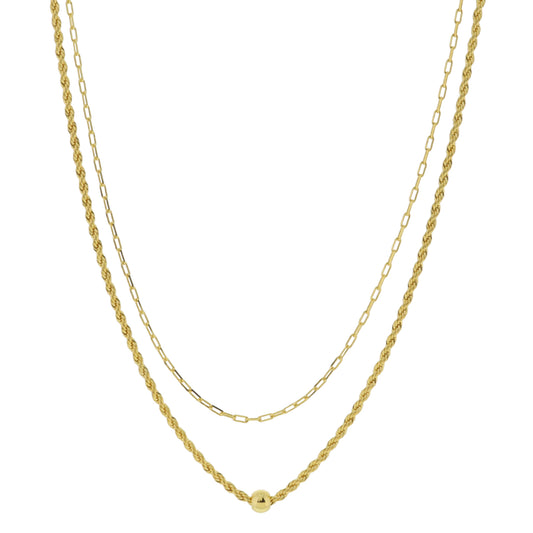 18K Gold Plated Petite Paperclip Chain, Petite Rope Chain with Gold Ball Bead Necklace