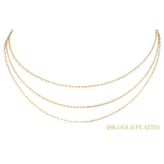 18K Gold Plated 3 Layer Petite Paperclip Chains Necklace