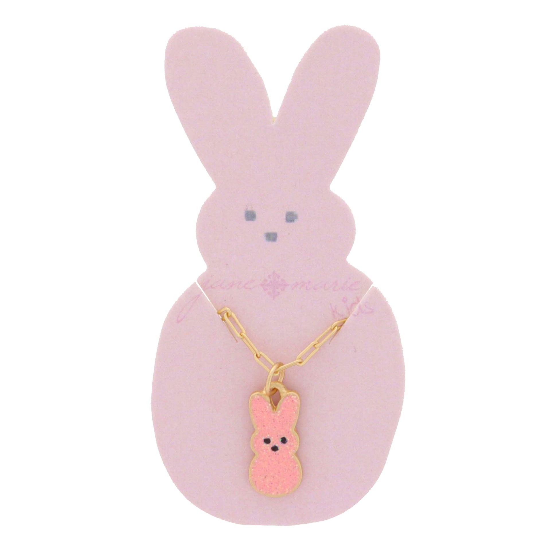 Kids Pink Glitter Enamel Bunny Necklace
