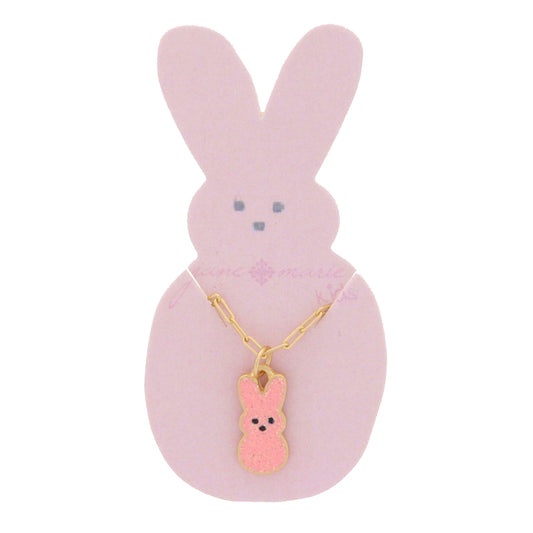 Kids Pink Glitter Enamel Bunny Necklace