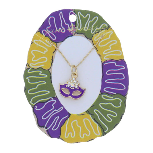 Kids Purple Enamel Mask with Multi Crystal Accents Necklace