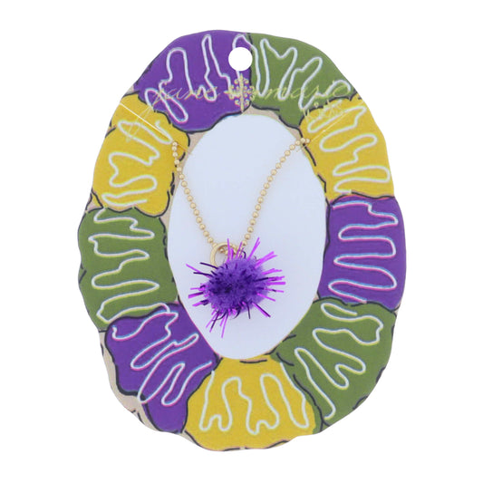 Kids Purple Pom with Tinsel Accents Necklace