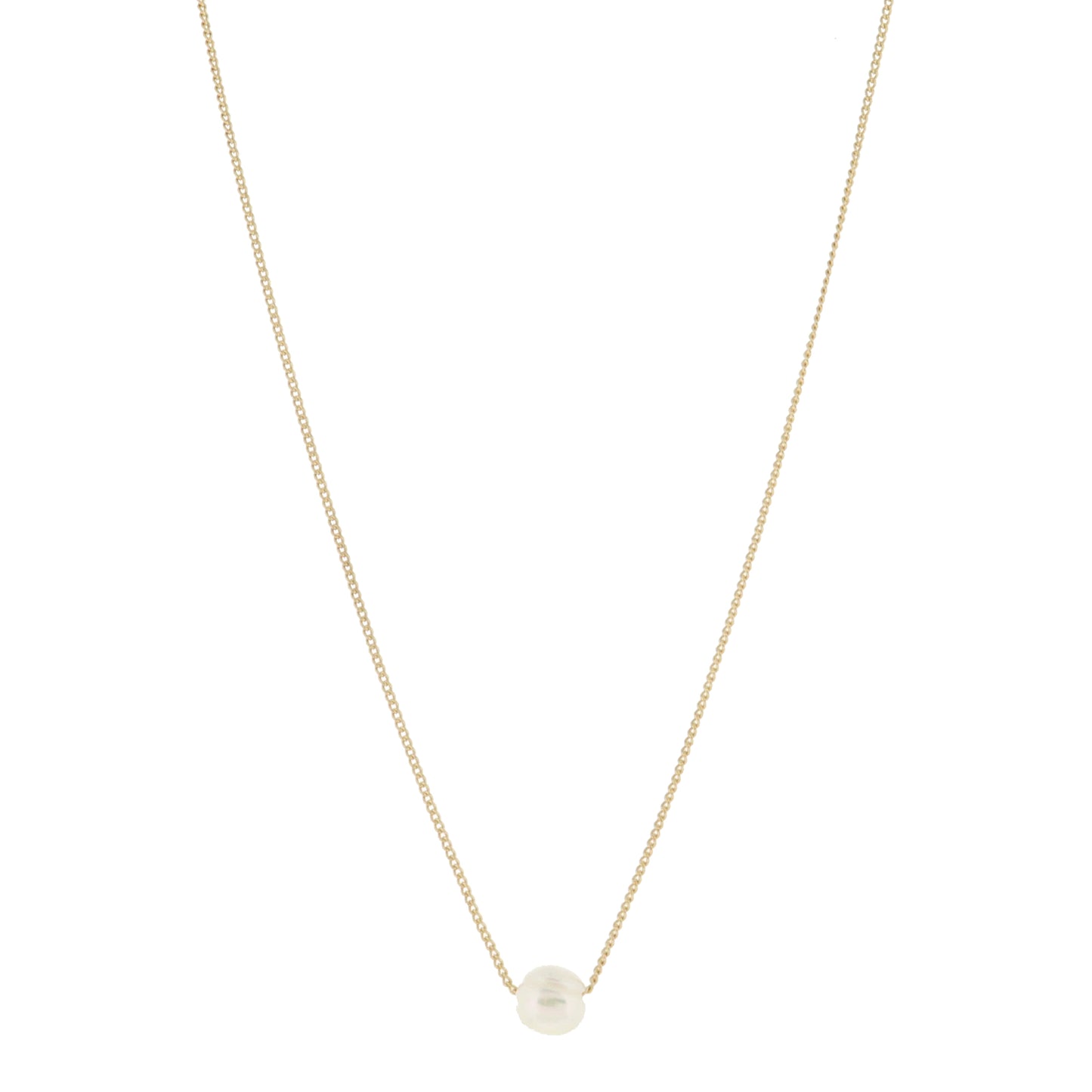 18K Gold Plated Dainty Petite Curb Chain with Natrual Pearl Bead Necklace