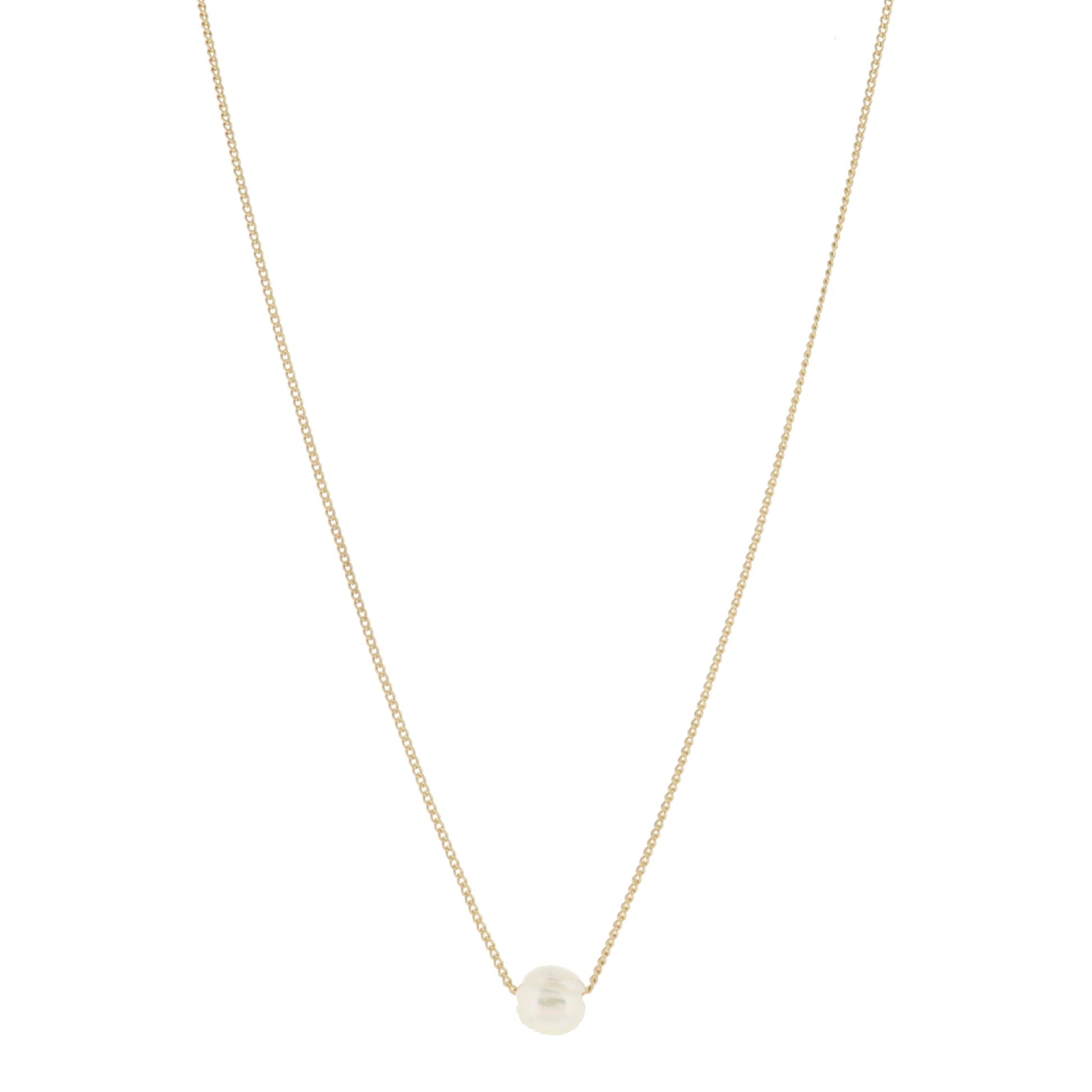18K Gold Plated Dainty Petite Curb Chain with Natrual Pearl Bead Necklace