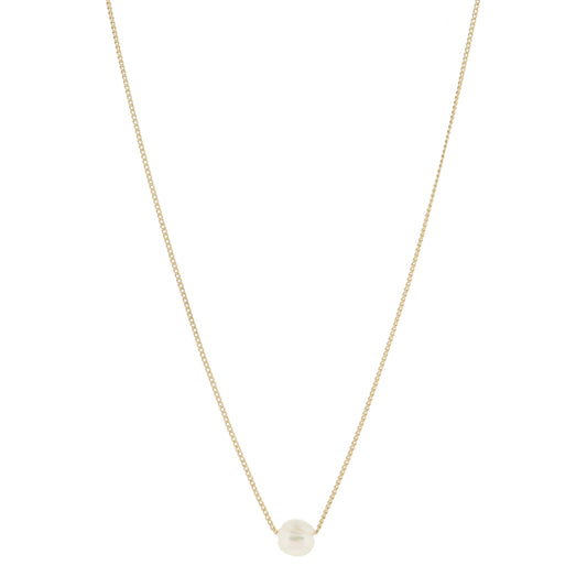 18K Gold Plated Dainty Petite Curb Chain with Natrual Pearl Bead Necklace