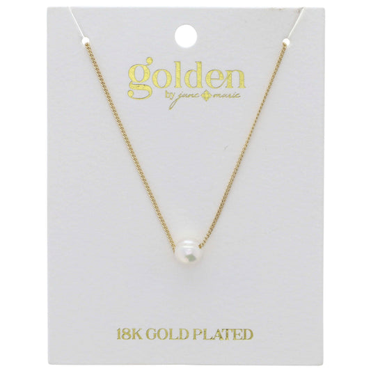 18K Gold Plated Dainty Petite Curb Chain with Natrual Pearl Bead Necklace