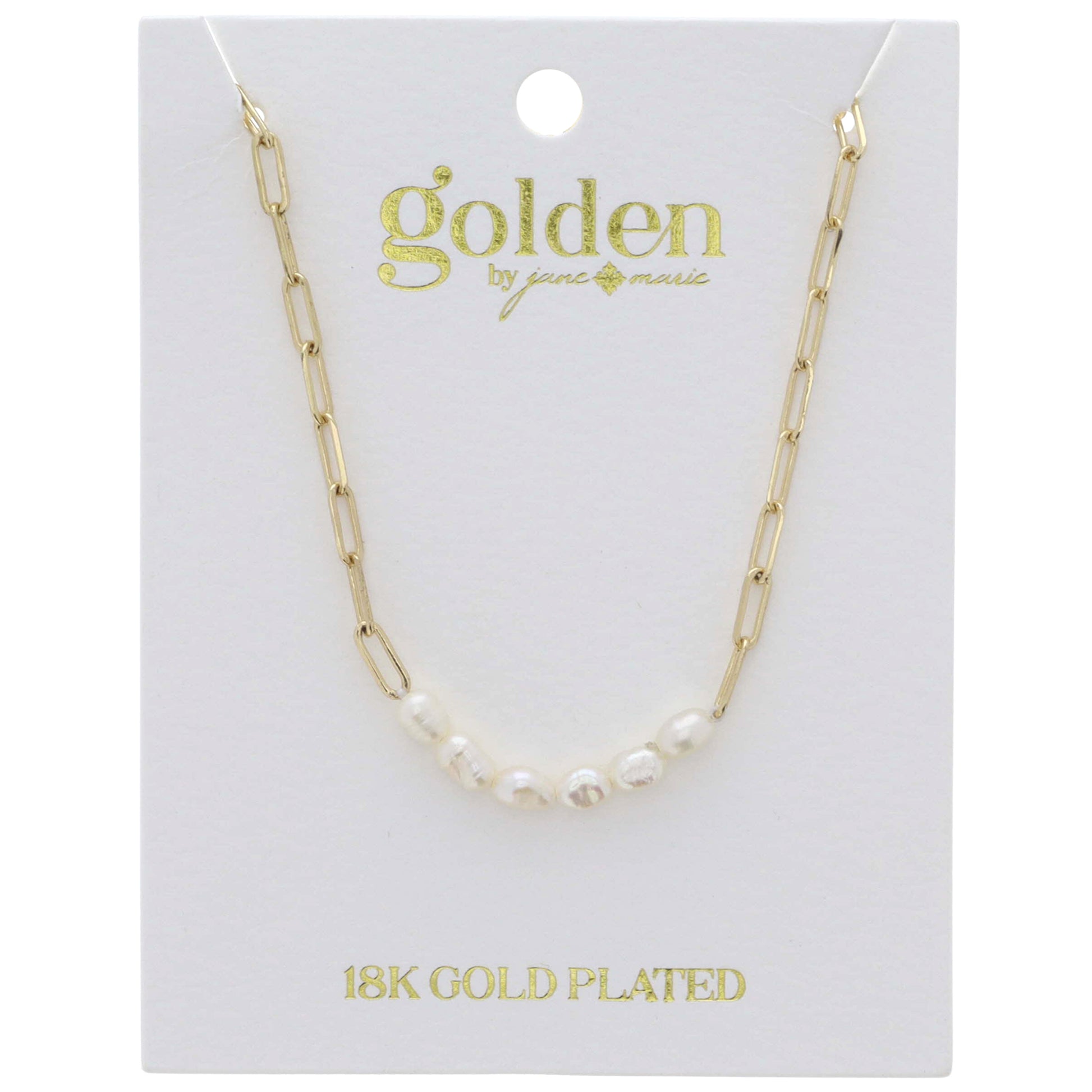 18K Gold Plated Paperclip Chain with Natural Pearl Portion Necklace