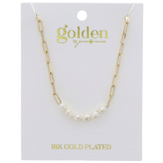 18K Gold Plated Paperclip Chain with Natural Pearl Portion Necklace
