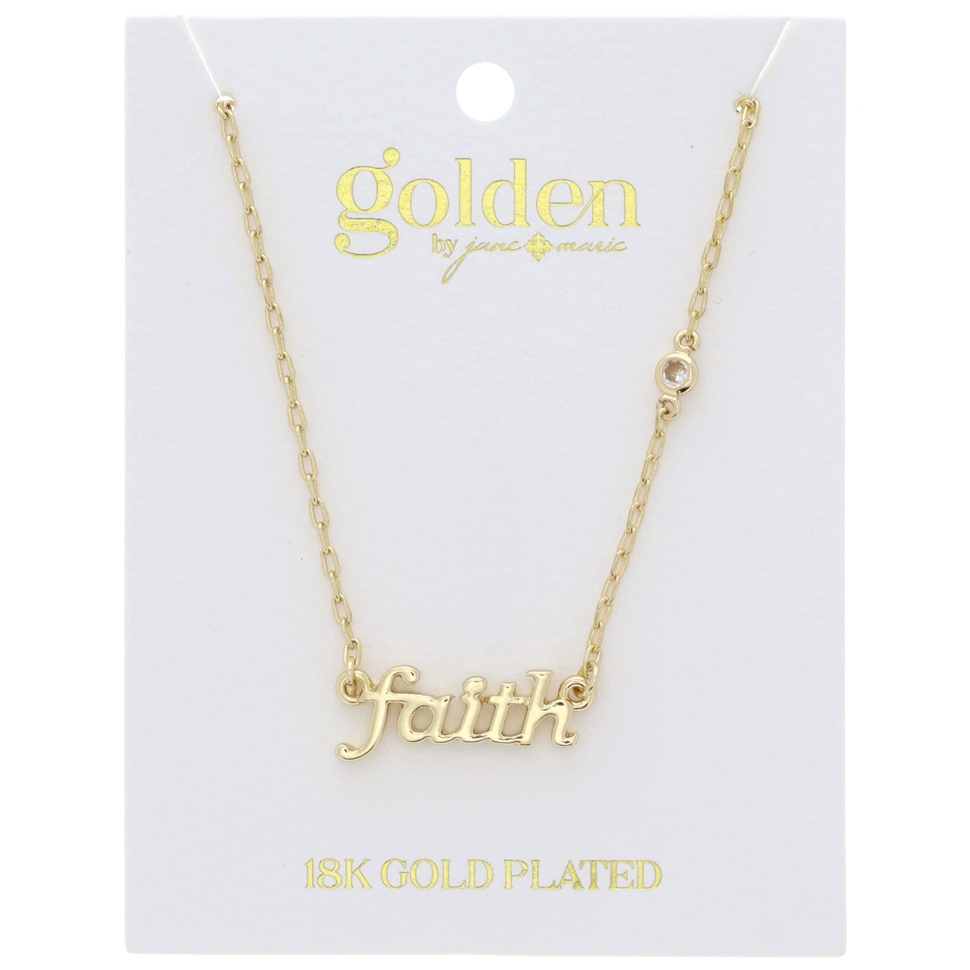 18K Gold Plated "faith" with Clear Crystal Accent Necklace
