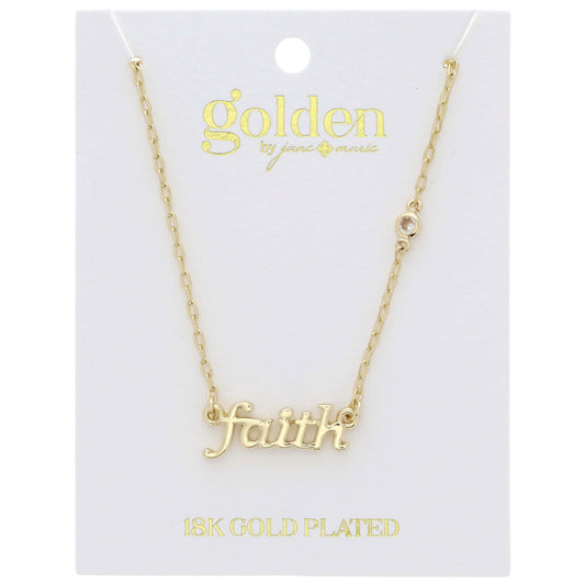 18K Gold Plated "faith" with Clear Crystal Accent Necklace