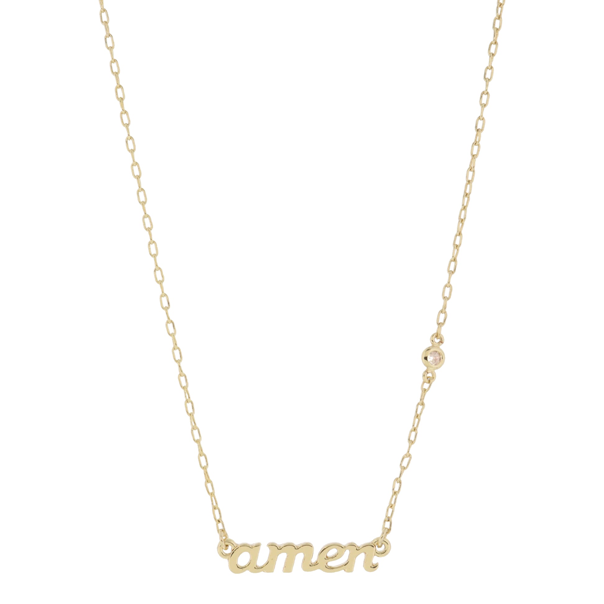 18K Gold Plated "amen" with Clear Crystal Accent Necklace