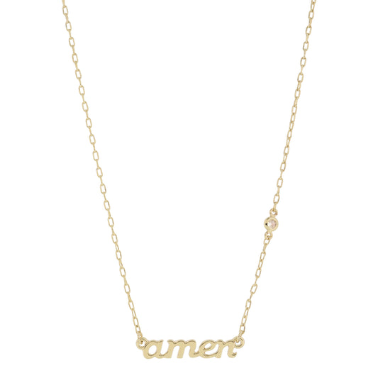 18K Gold Plated "amen" with Clear Crystal Accent Necklace