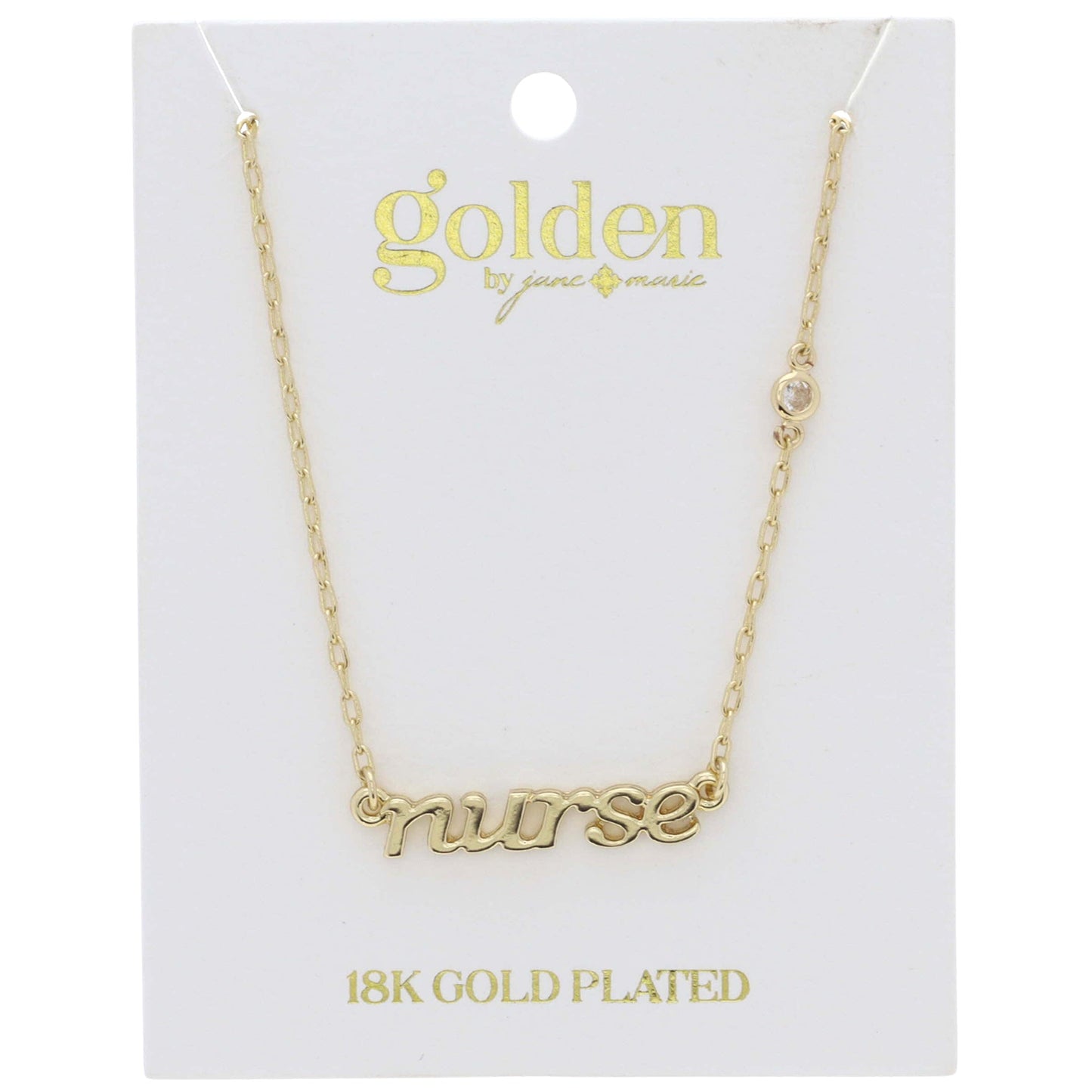 18K Gold Plated "nurse" with Clear Crystal Accent Necklace