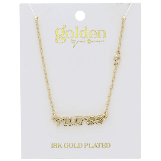 18K Gold Plated "nurse" with Clear Crystal Accent Necklace