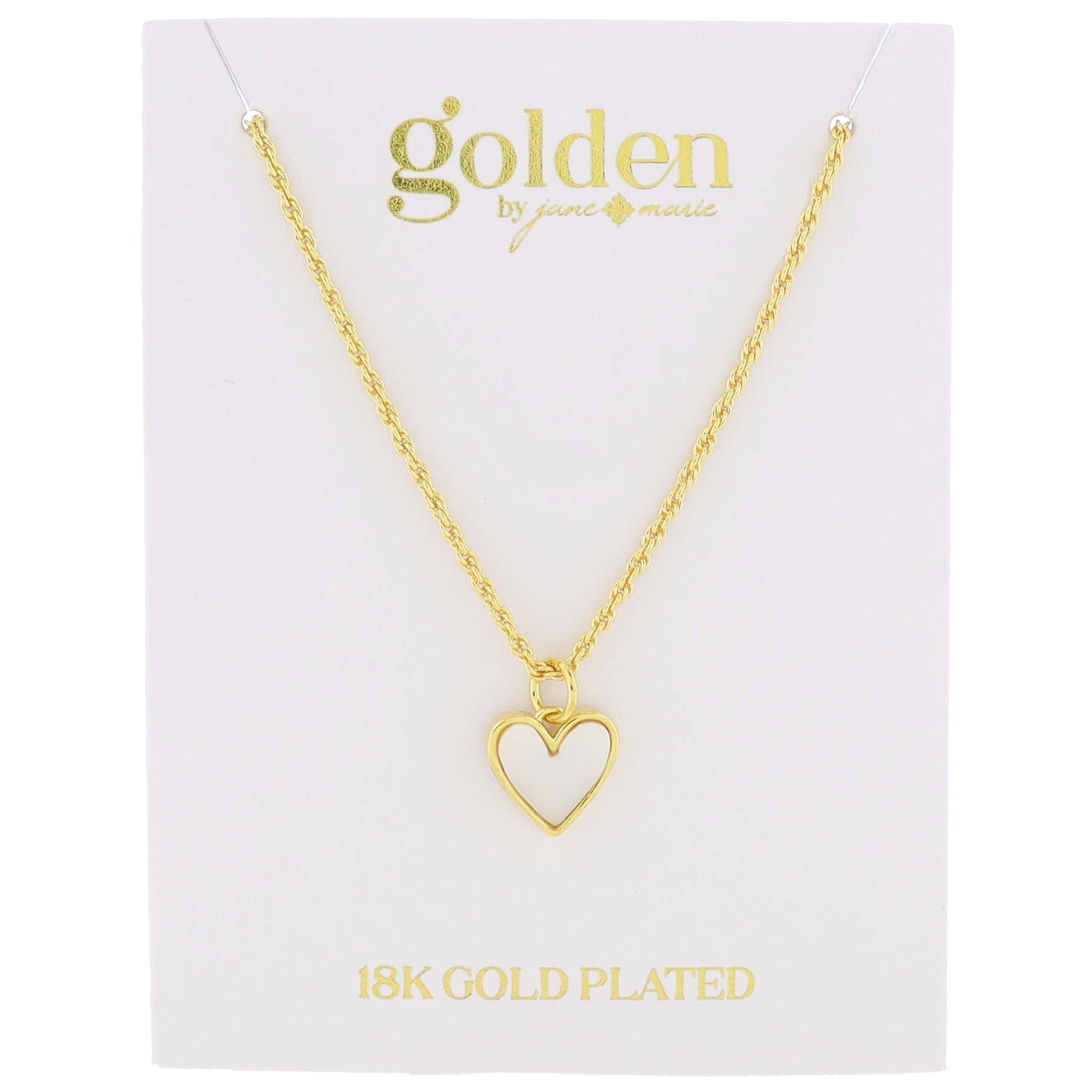16" 18K Gold Plated Shell Inlay Heart Necklace, 3" Ext