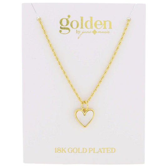 16" 18K Gold Plated Shell Inlay Heart Necklace, 3" Ext