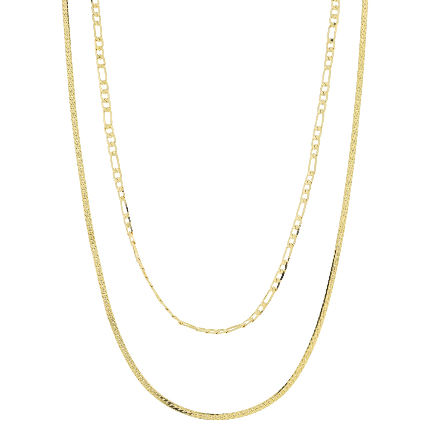 16", 18" 18K Gold Plated Dainty 2 Strand, Fiagro Chain, Herringbone Chain Necklace, 3" Ext