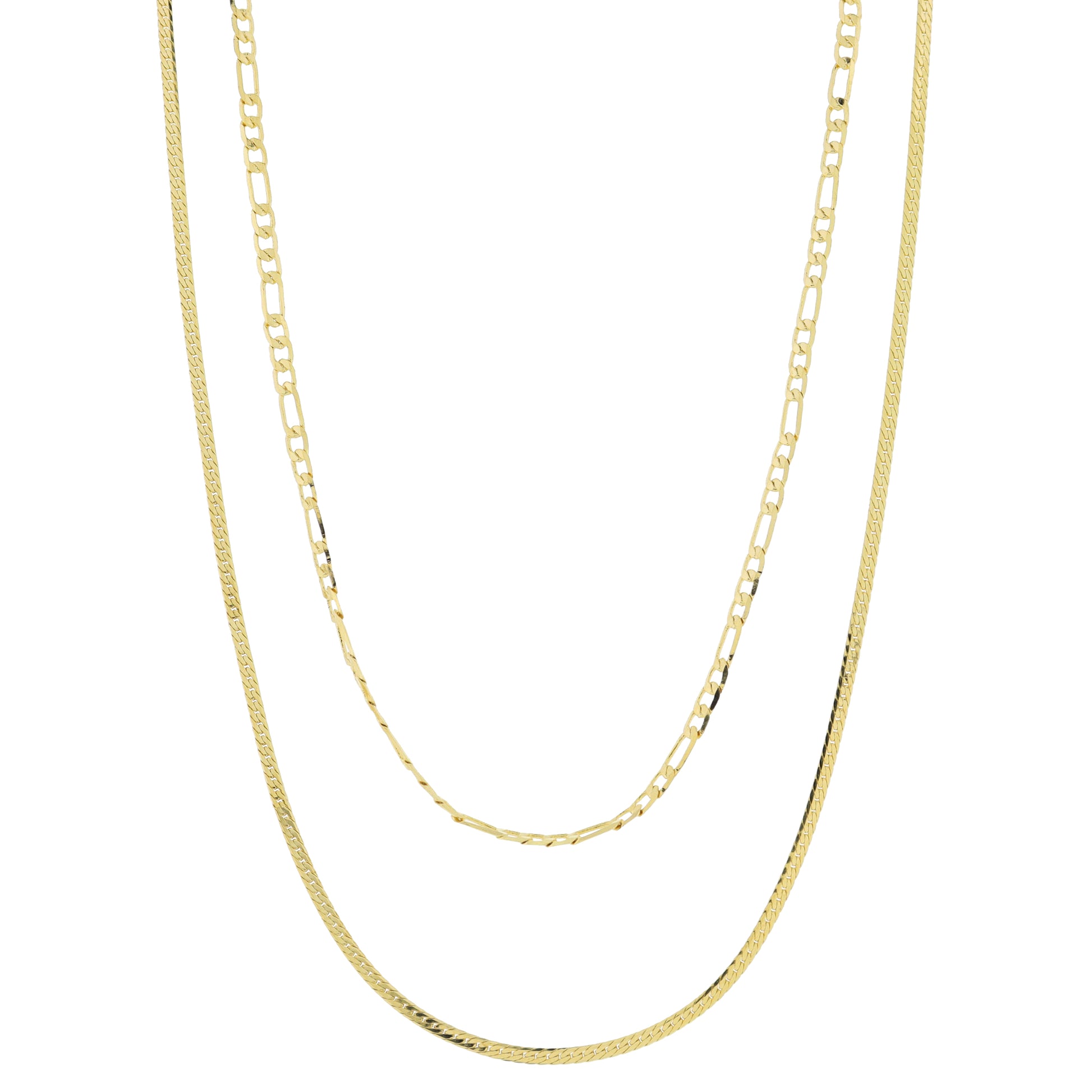 16", 18" 18K Gold Plated Dainty 2 Strand, Fiagro Chain, Herringbone Chain Necklace, 3" Ext