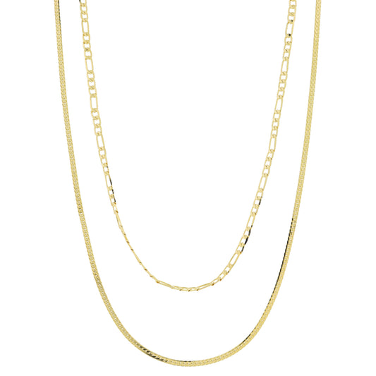 16", 18" 18K Gold Plated Dainty 2 Strand, Fiagro Chain, Herringbone Chain Necklace, 3" Ext