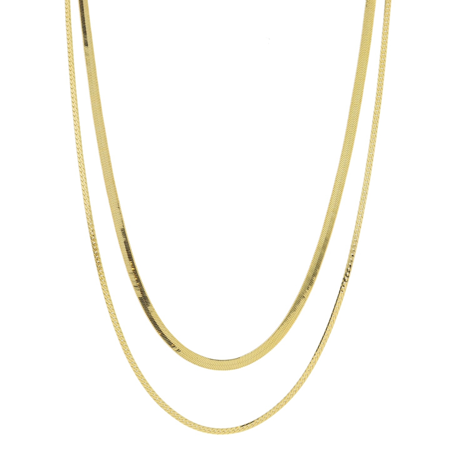 16", 18" 18K Gold Plated Dainty 2 Strand, Snake Chain, Herringbone Chain Necklace, 3" Ext