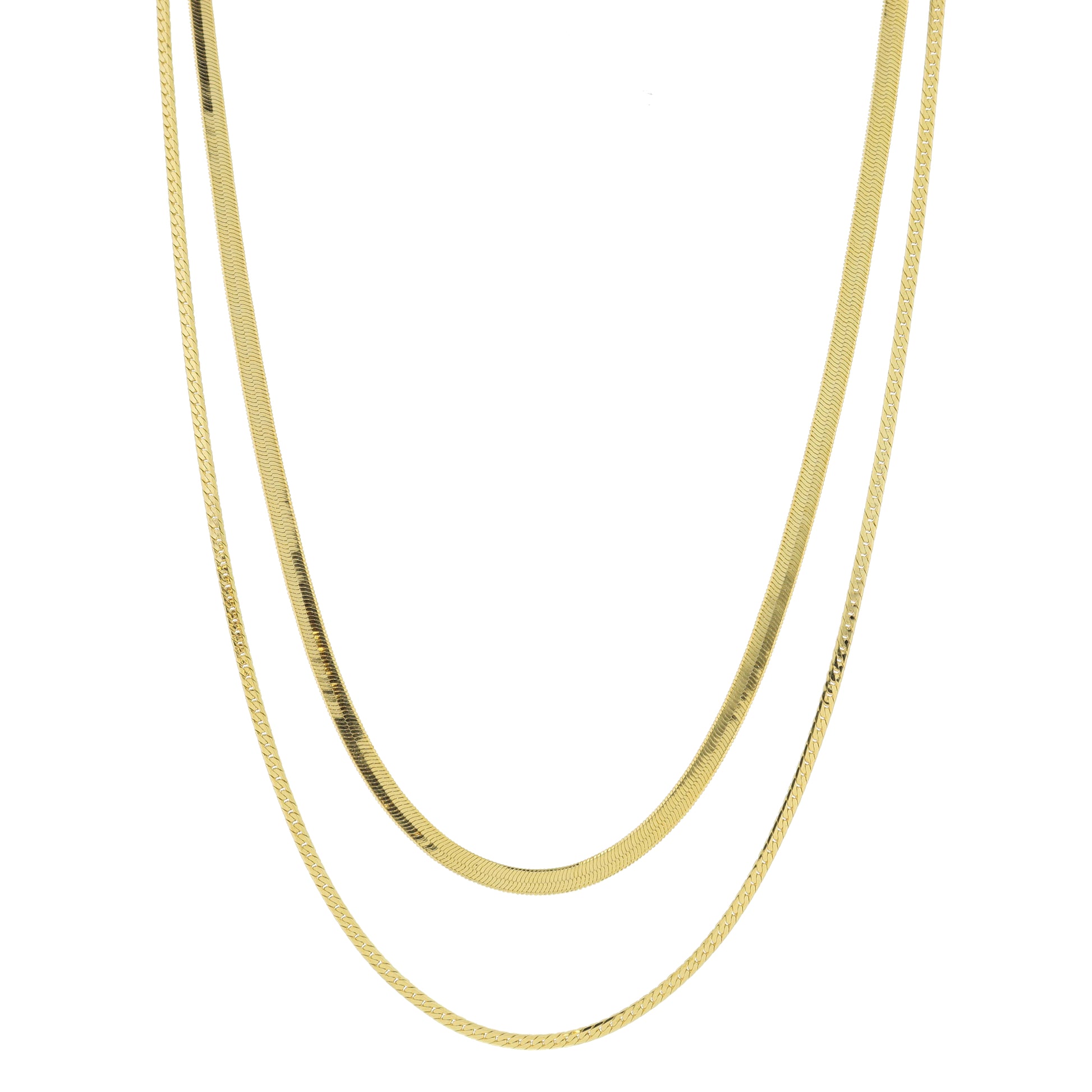 16", 18" 18K Gold Plated Dainty 2 Strand, Snake Chain, Herringbone Chain Necklace, 3" Ext