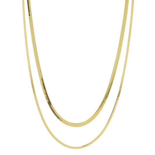 16", 18" 18K Gold Plated Dainty 2 Strand, Snake Chain, Herringbone Chain Necklace, 3" Ext