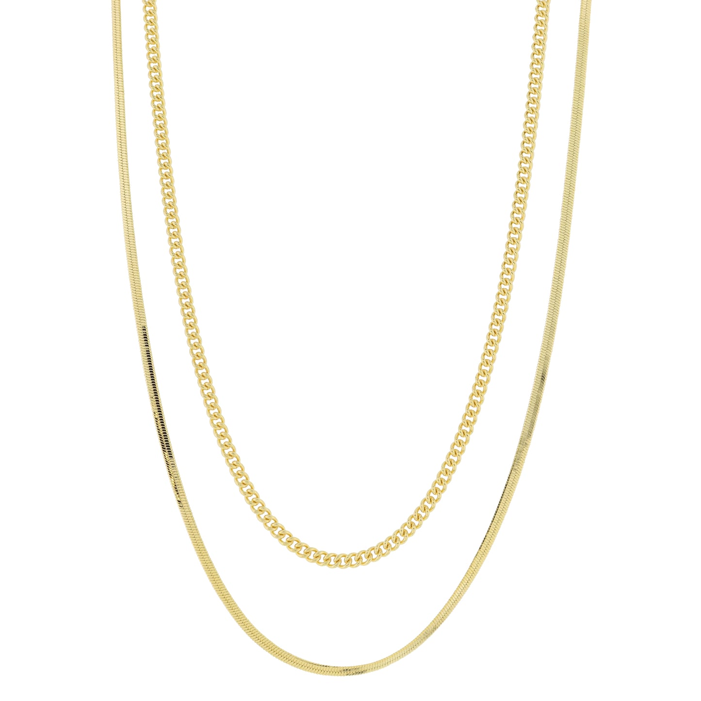 16", 18" 18K Gold Plated Dainty 2 Strand, Curb Chain, Snake Chain Necklace, 3" Ext