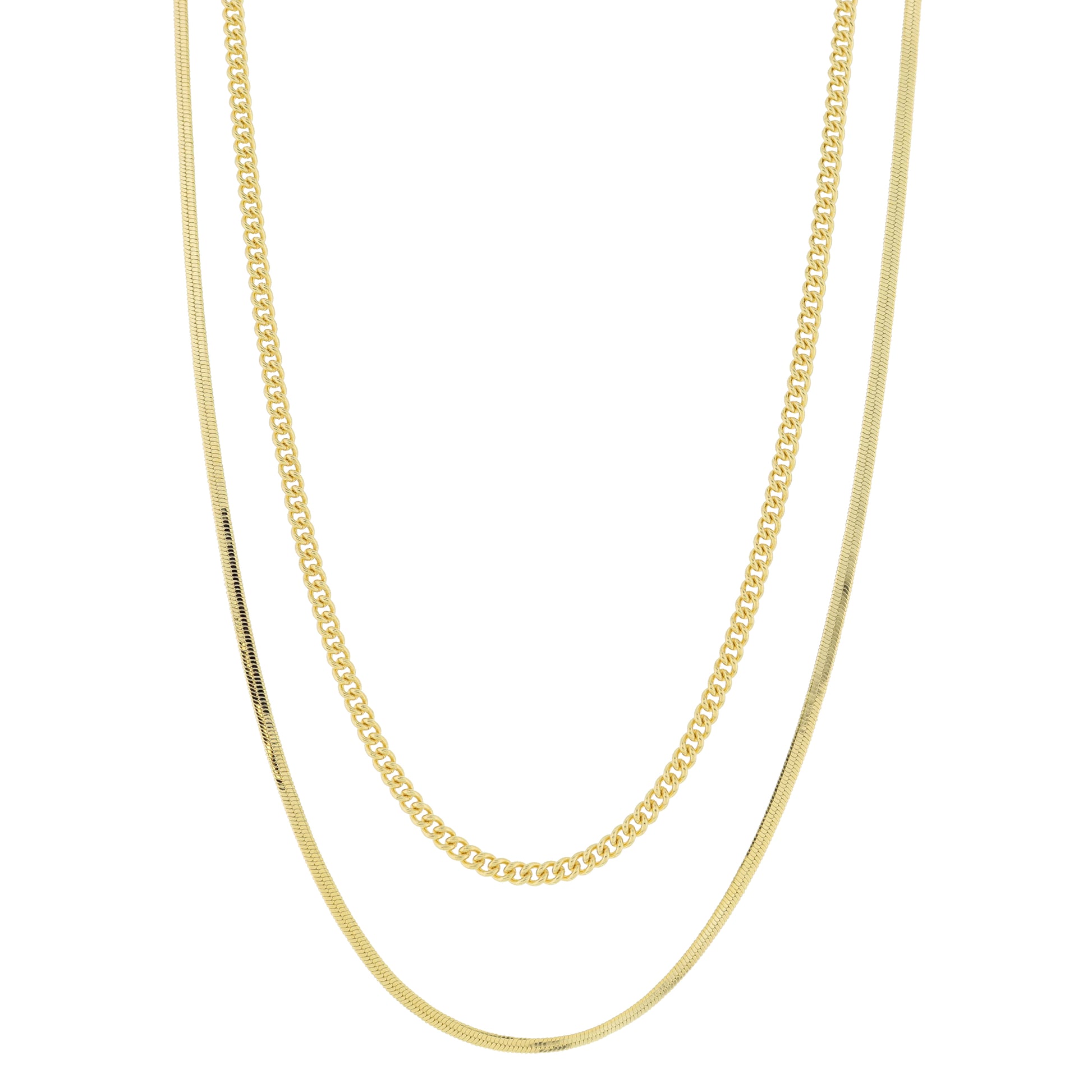 16", 18" 18K Gold Plated Dainty 2 Strand, Curb Chain, Snake Chain Necklace, 3" Ext