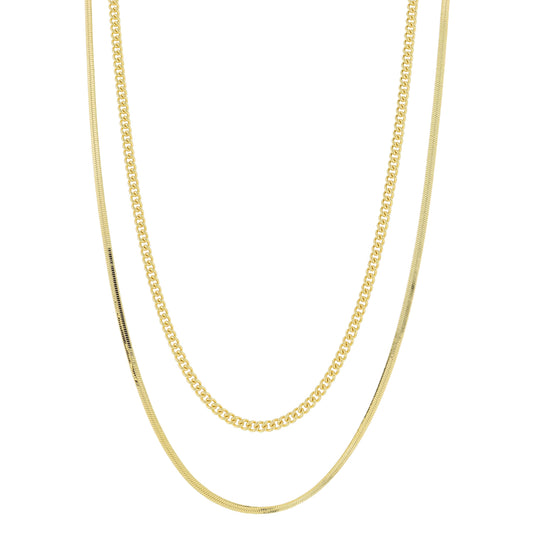 16", 18" 18K Gold Plated Dainty 2 Strand, Curb Chain, Snake Chain Necklace, 3" Ext
