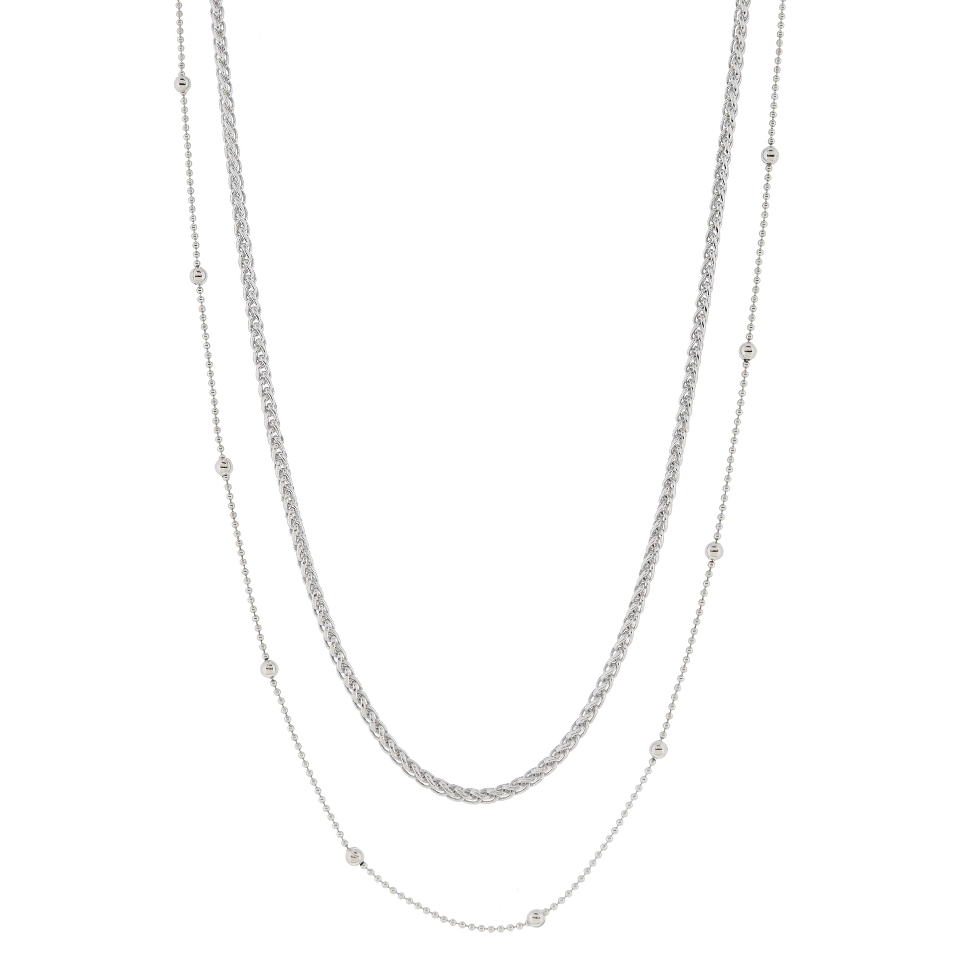 16", 18" 18K White Gold Plated Dainty 2 Strand, Wheat Chain, Satellite Chain Necklace, 3" Ext