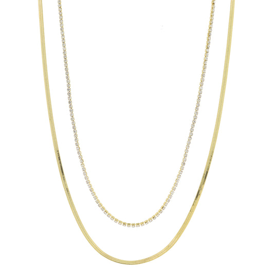 16", 18" 18K Gold Plated Dainty 2 Strand, Mini Crystal Strand, Snake Chain Necklace, 3" Ext