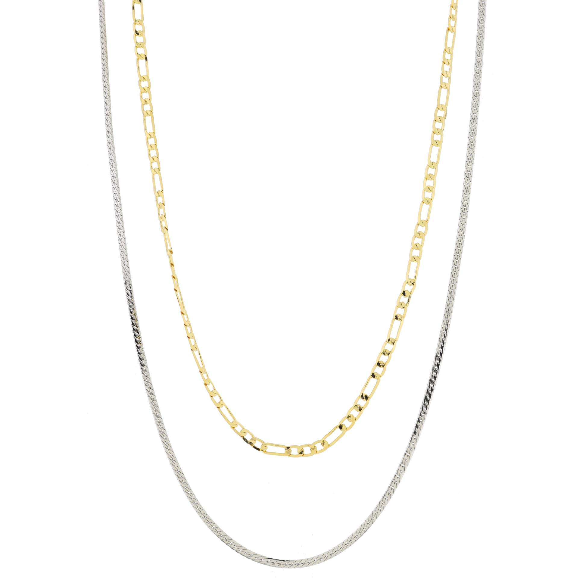 16", 18" 18K Gold Plated Dainty 2 Strand, Gold Fiagro Chain, White Gold Herringbone Chain Necklace, 3" Ext