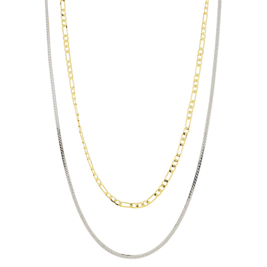 16", 18" 18K Gold Plated Dainty 2 Strand, Gold Fiagro Chain, White Gold Herringbone Chain Necklace, 3" Ext