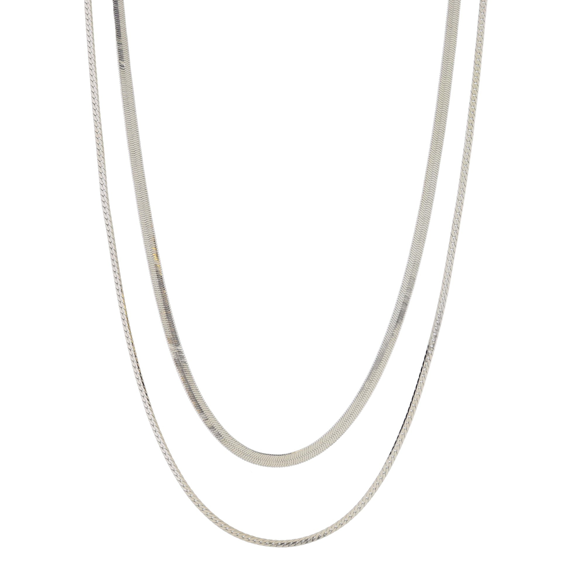 16", 18" 18K White Gold Plated Dainty 2 Strand, Snake Chain, Herringbone Chain Necklace, 3" Ext