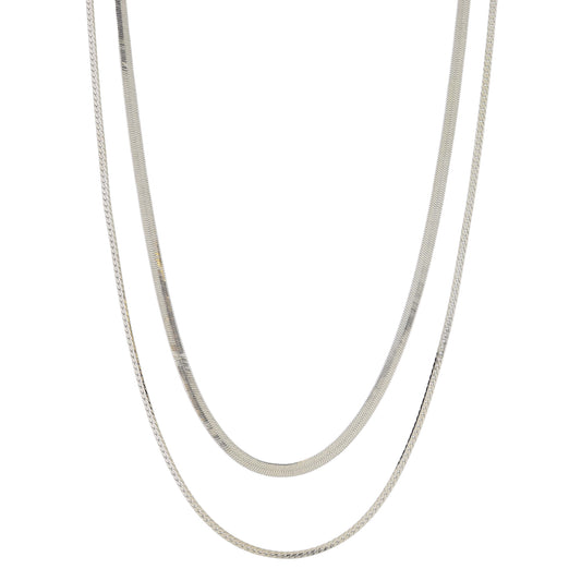 16", 18" 18K White Gold Plated Dainty 2 Strand, Snake Chain, Herringbone Chain Necklace, 3" Ext