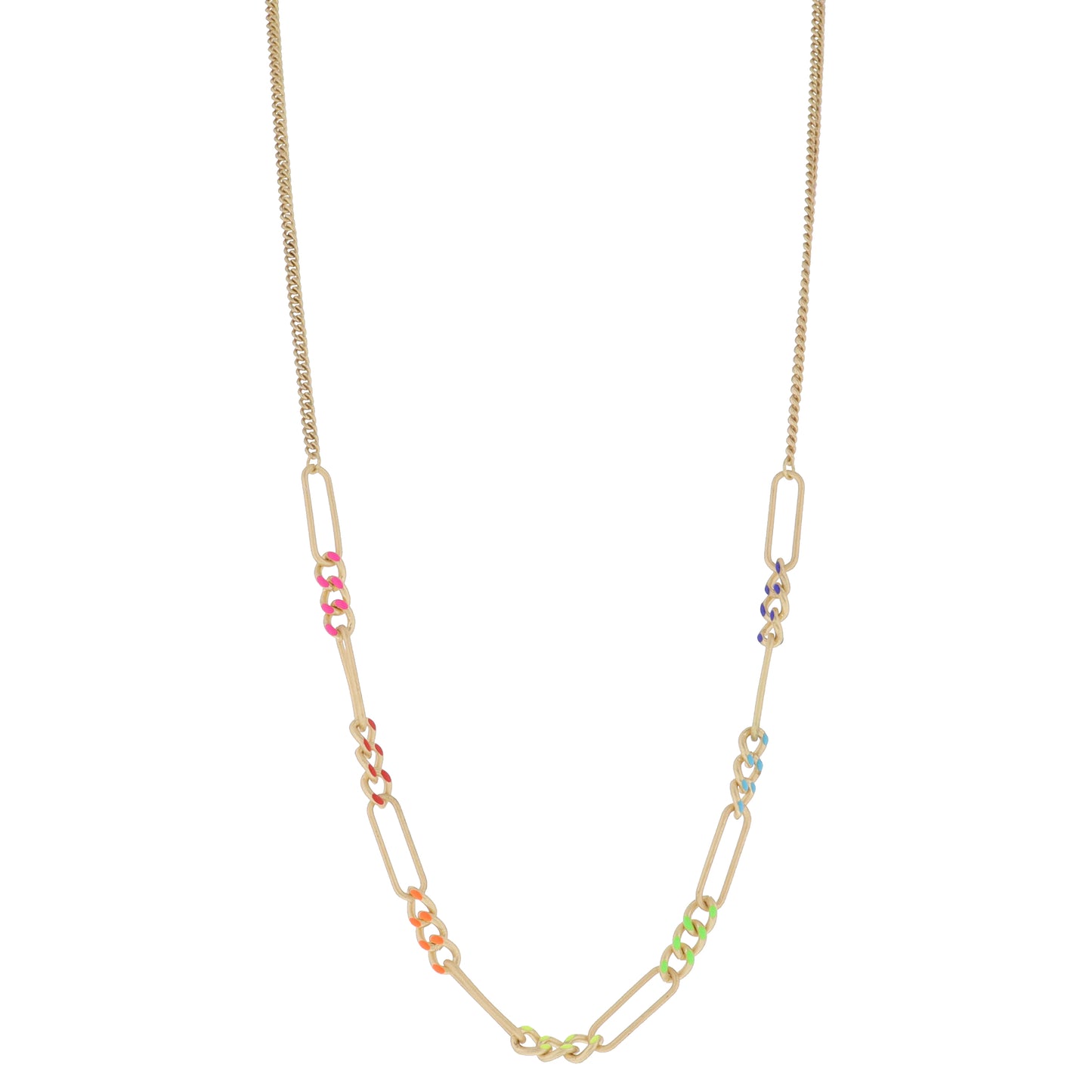 Classic Colorblock Enamel Curb Chain Portions with Large Gold Paperclip Links Necklace, 3" Ext