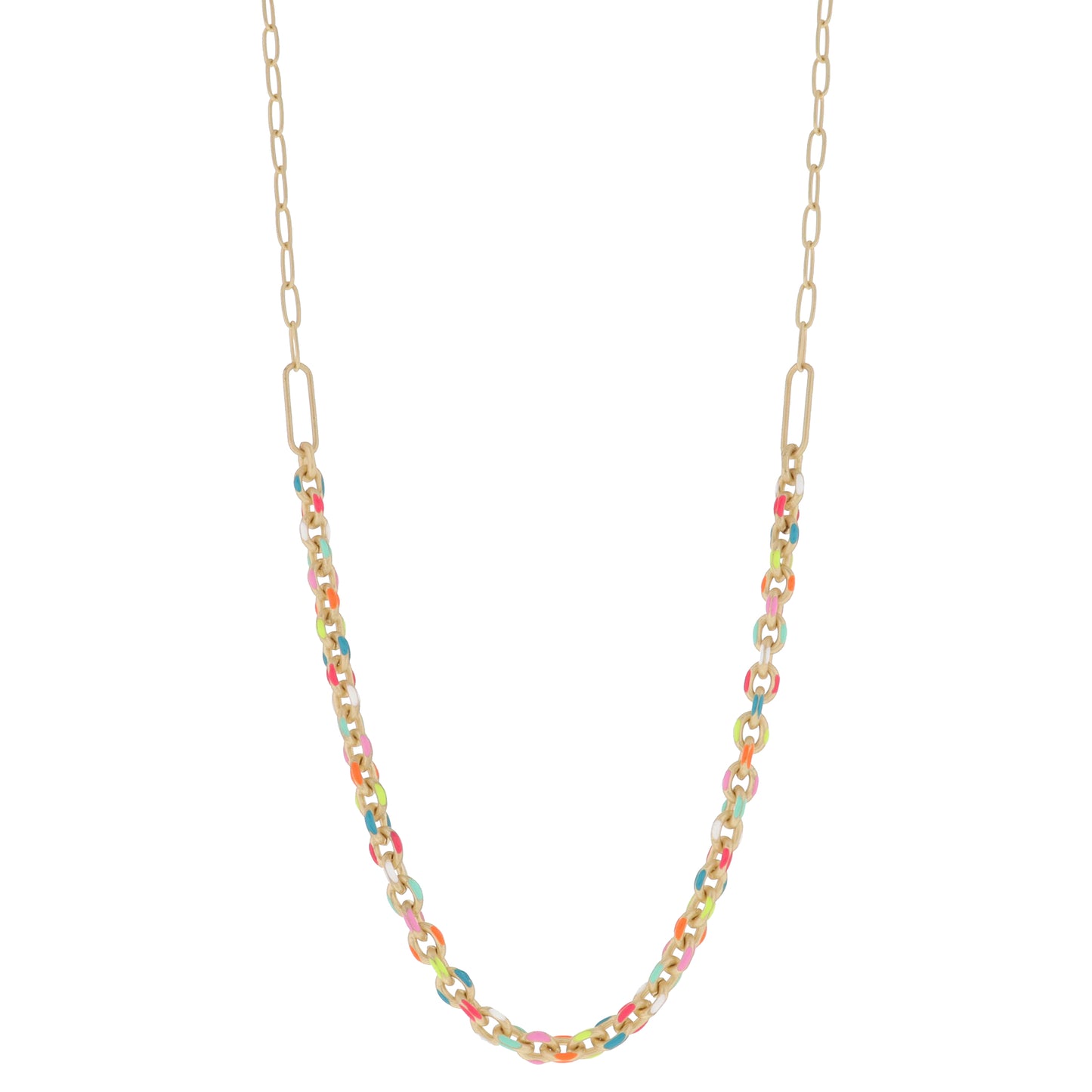 Fun Neon Multi Enamel Cable Chain with Large Gold Paperclip Links Necklace, 3" Ext