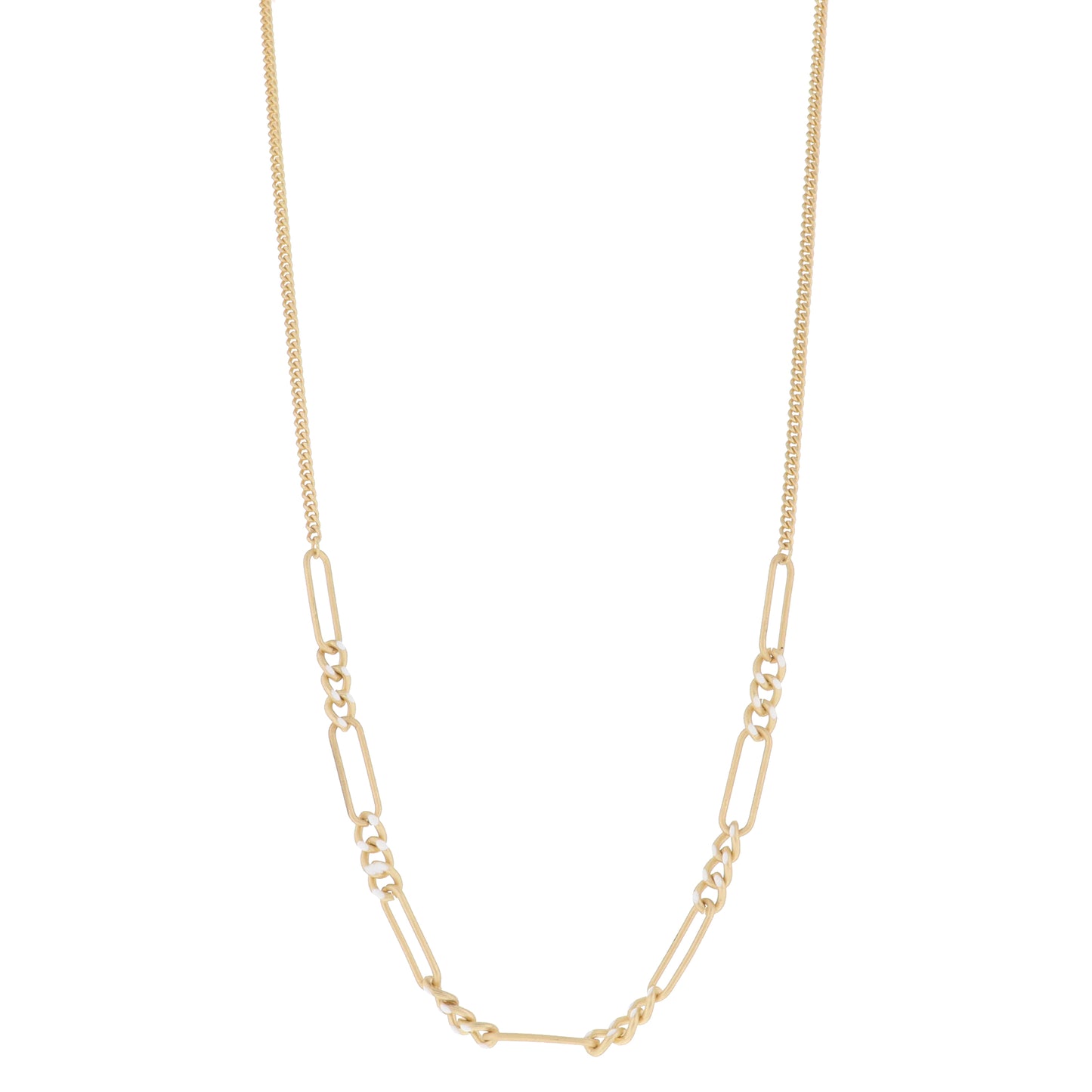 White Enamel Curb Chain Portions with Alternating Large Gold Paperclip Links Necklace, 3" Ext