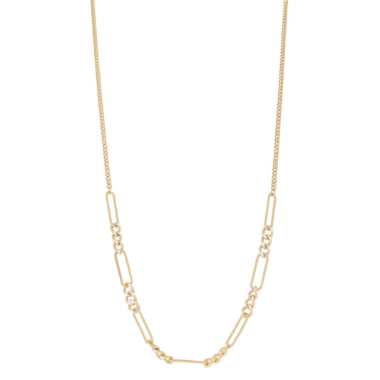 White Enamel Curb Chain Portions with Alternating Large Gold Paperclip Links Necklace, 3" Ext