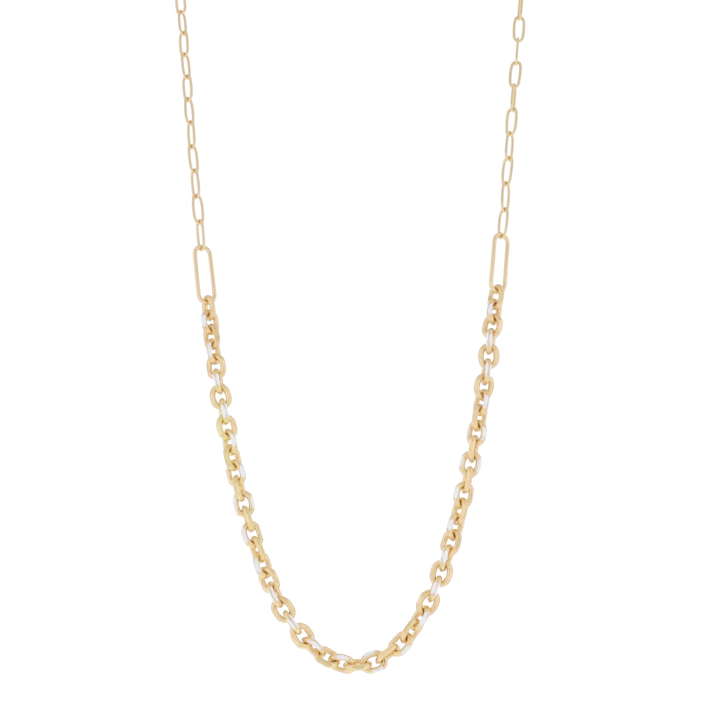 White Enamel Cable Chain with Large Gold Paperclip Links Necklace, 3" Ext