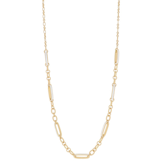 Large White Enamel Paperclip Links with Gold Chain Portions Between Necklace, 3" Ext