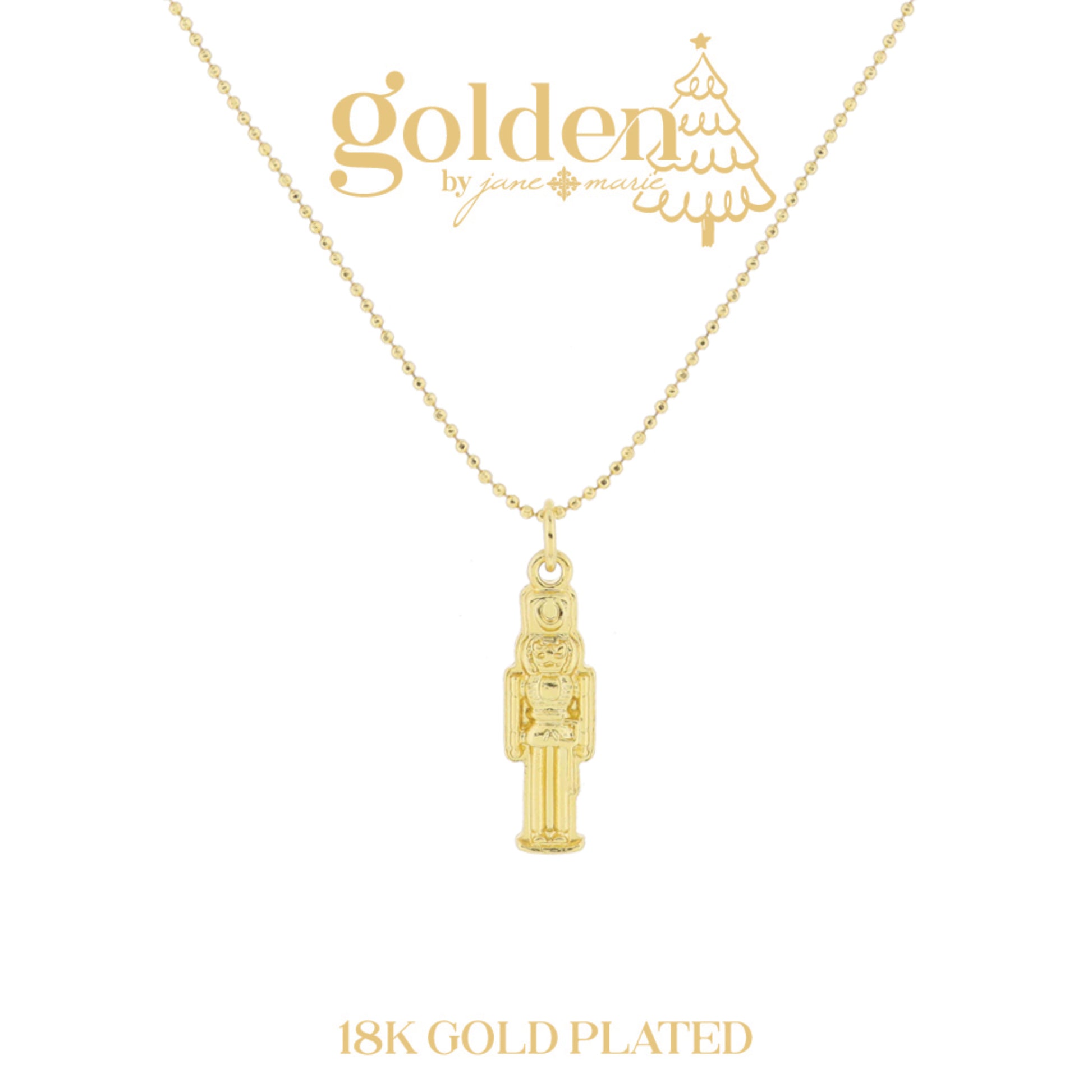 18K Gold Plated Nutcracker Necklace, 3" Ext