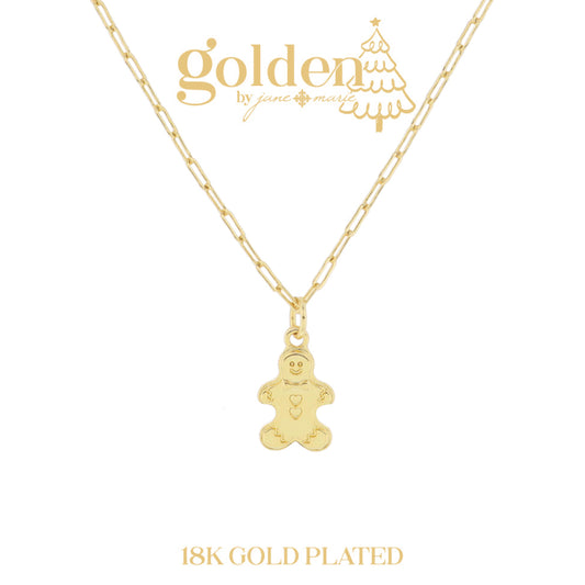 18K Gold Plated Gingerbread Cookie Necklace, 3" Ext
