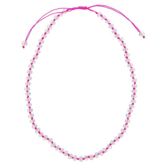 Kids Magenta Knotted Thread and Opalite Beaded Necklace, .25" Pendant