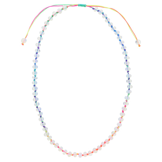 Kids Bright Multi Rainbow Knotted Thread and Opalite Beaded Necklace, .25" Pendant
