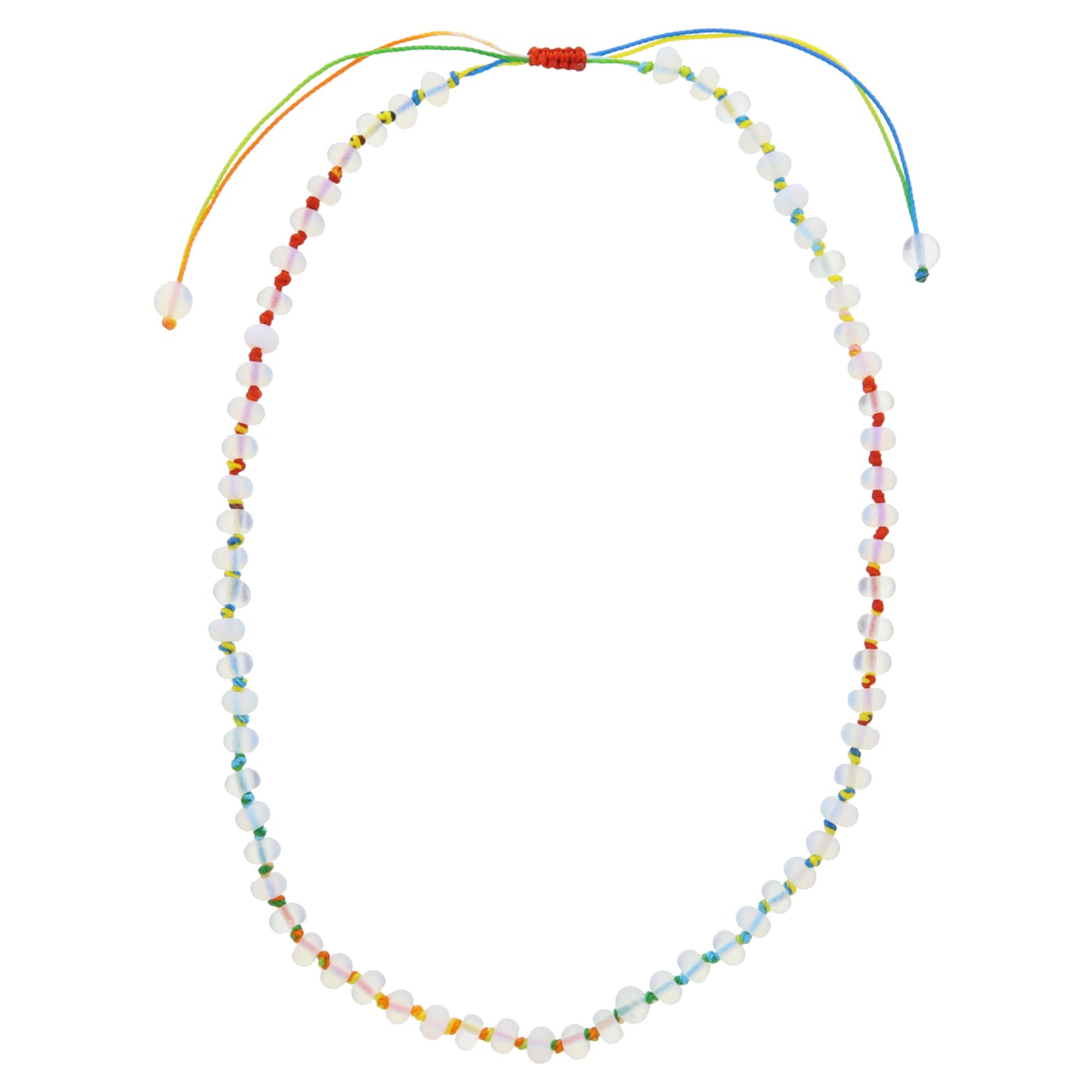 Kids Classic Multi Rainbow Knotted Thread and Opalite Beaded Necklace, .25" Pendant