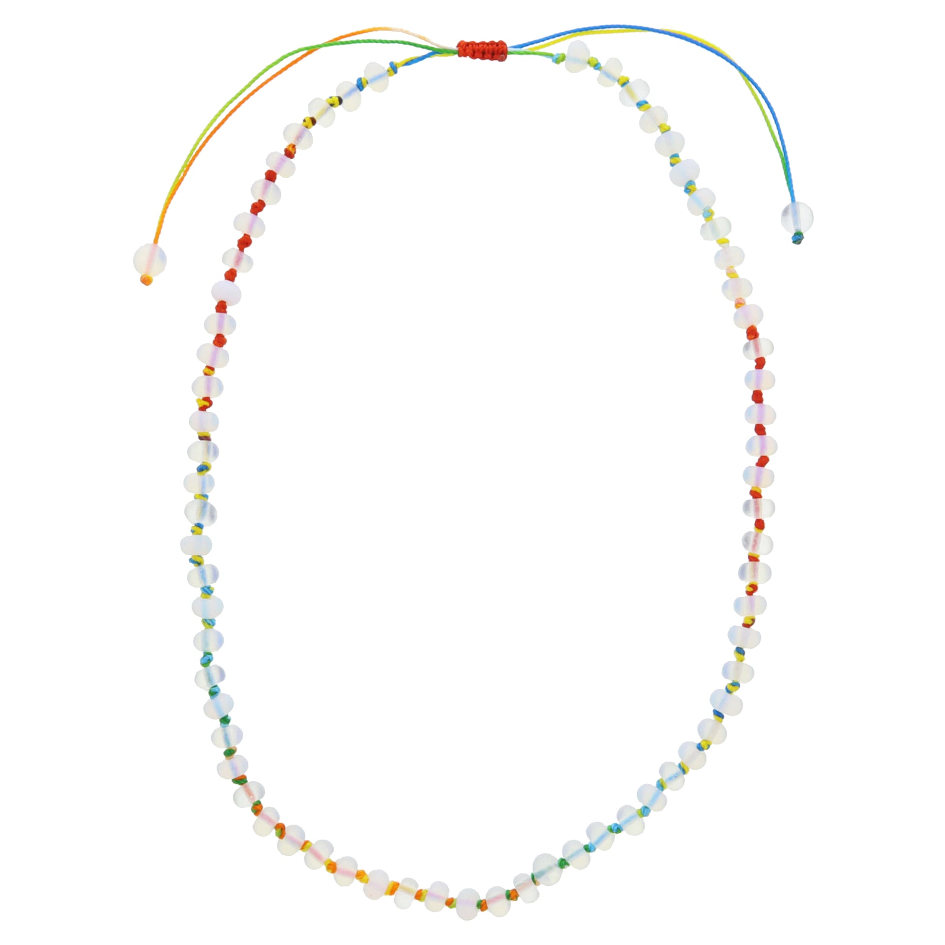 Kids Classic Multi Rainbow Knotted Thread and Opalite Beaded Necklace, .25" Pendant