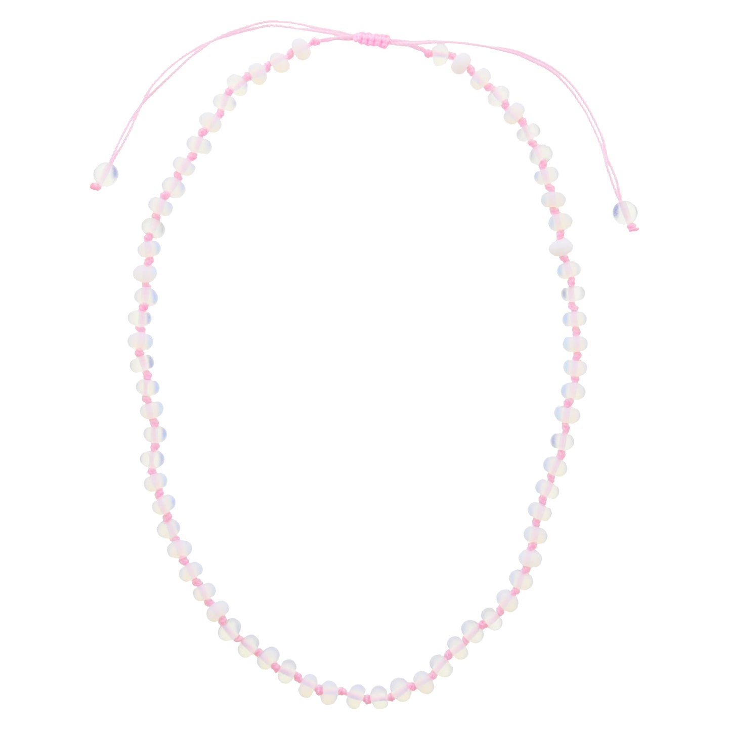 Kids Light Pink Knotted Thread and Opalite Beaded Necklace, .25" Pendant