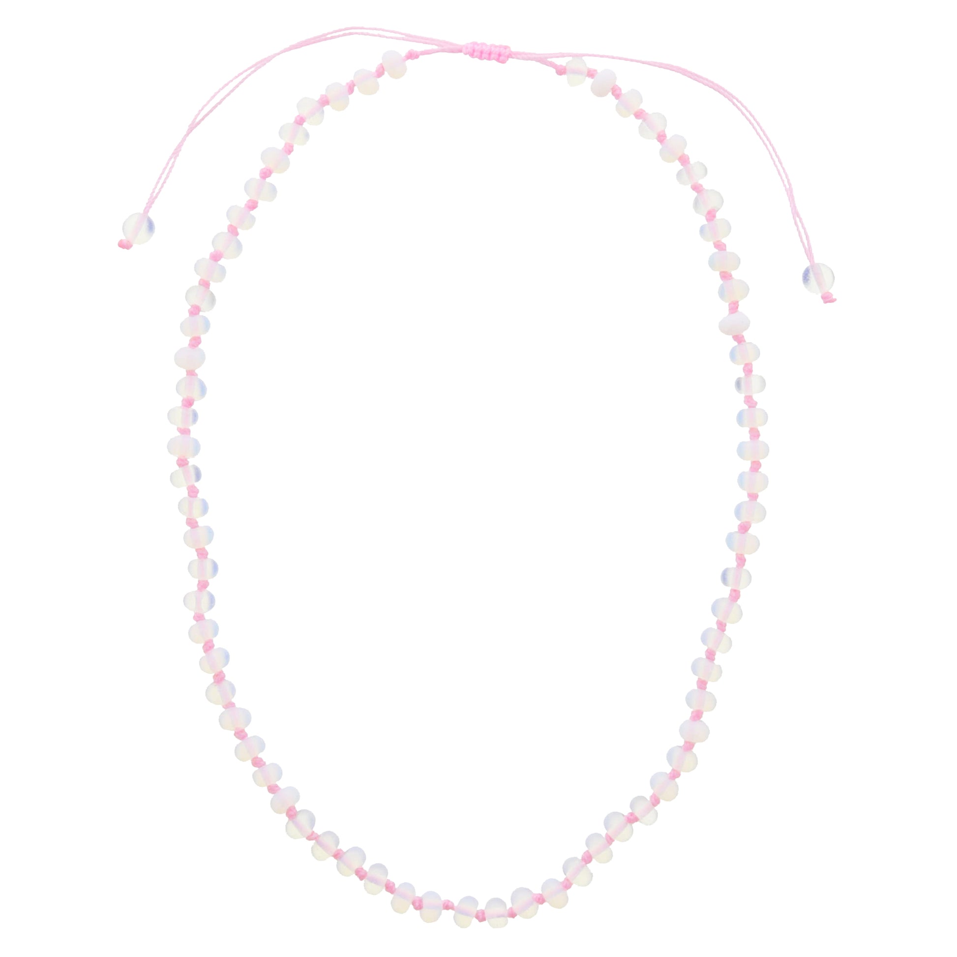 Kids Light Pink Knotted Thread and Opalite Beaded Necklace, .25" Pendant